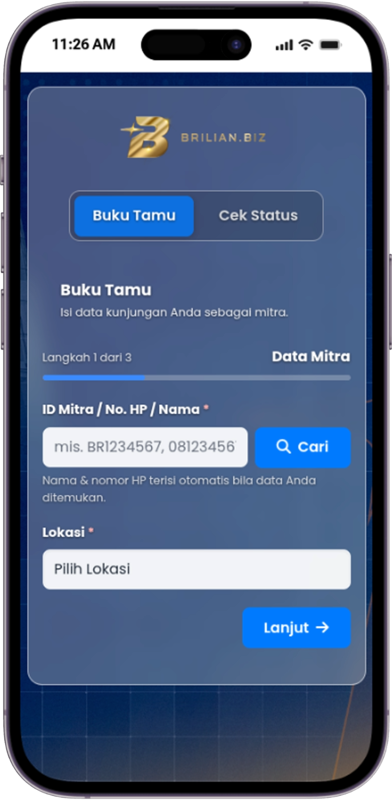 Tampilan Langkah 1 Data Mitra