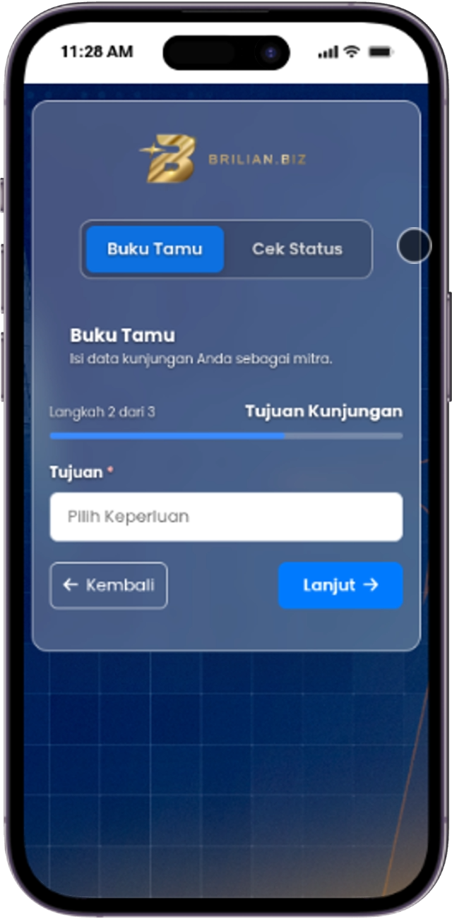 Tampilan Langkah 2 Tujuan Kunjungan